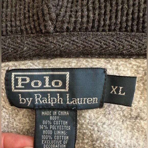Vintage Polo Ralph Lauren Zip Up Hoodie Gray Waffle Jacket Size XL Red Pony Logo - Picture 7 of 10